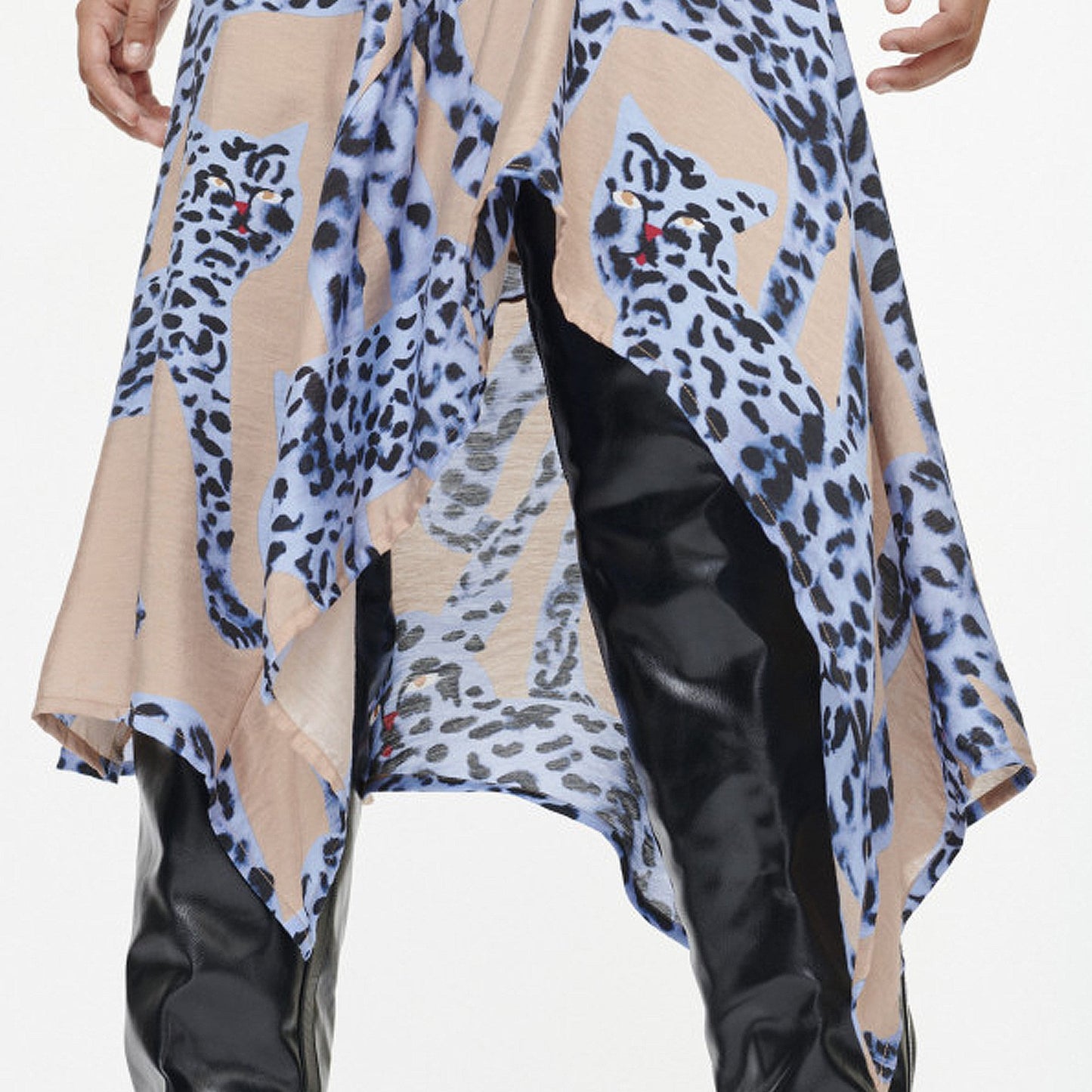 - Asymmetric Leopard Print Skirt - Blue