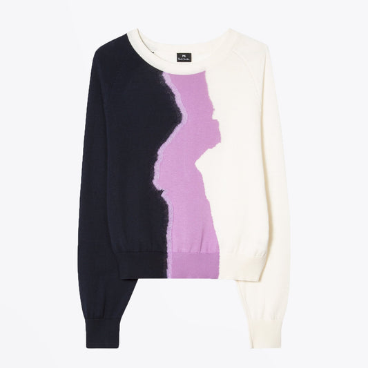 - Colour Block Cotton-Blend Sweater - Lilac