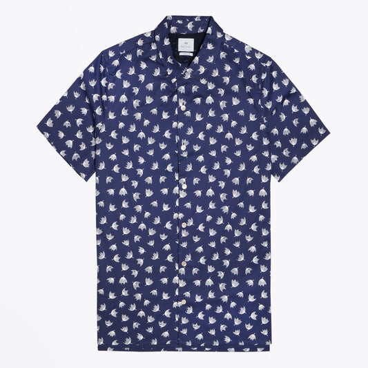 - Cotton Dandelion Print Shirt - Navy