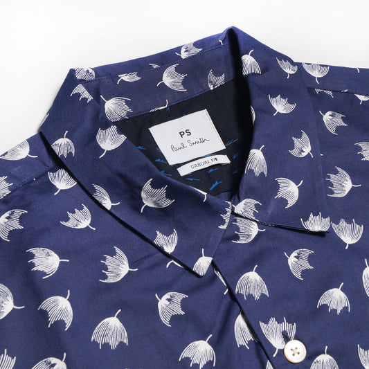 - Cotton Dandelion Print Shirt - Navy