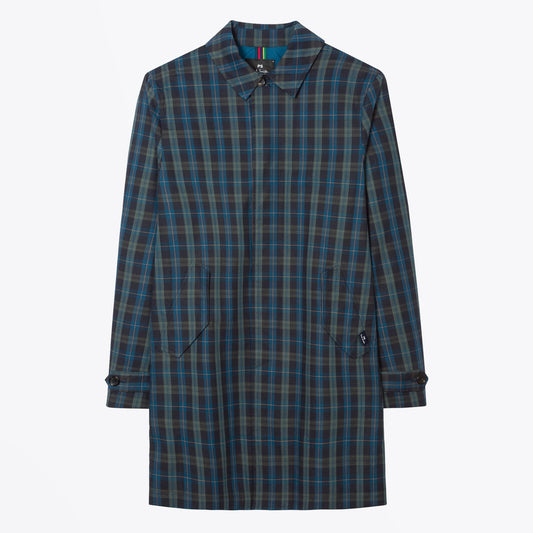 - Cotton Checked Mac Coat - Blue/Multi