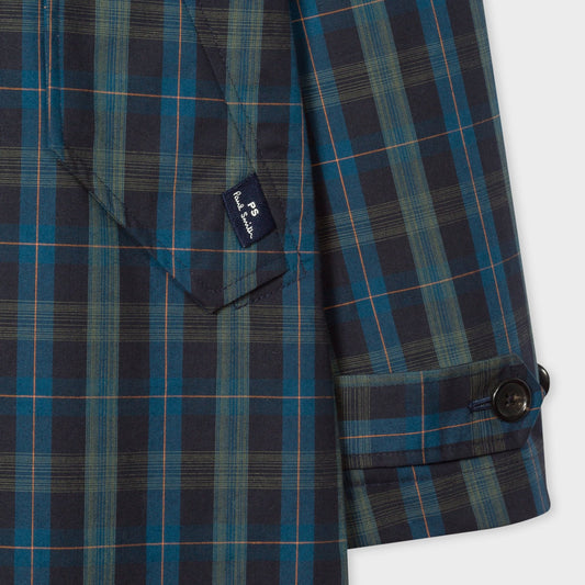 - Cotton Checked Mac Coat - Blue/Multi
