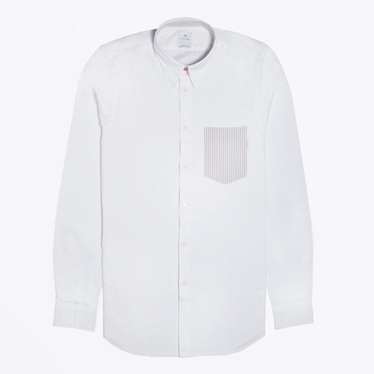 - Cotton Contrast Pocket Shirt - White