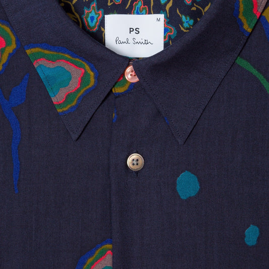 - Tailored-Fit Printed Shirt - Dark Navy
