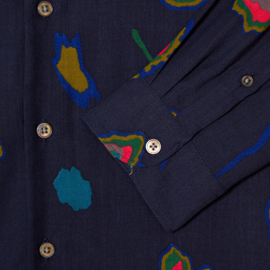 - Tailored-Fit Printed Shirt - Dark Navy