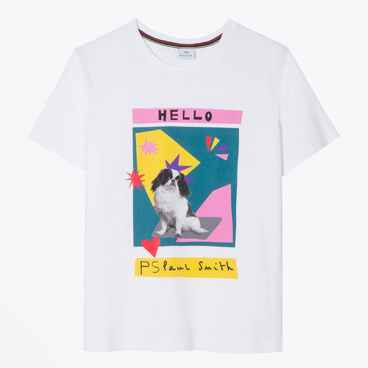- Cotton 'Geometric Dog' Print T-shirt - White