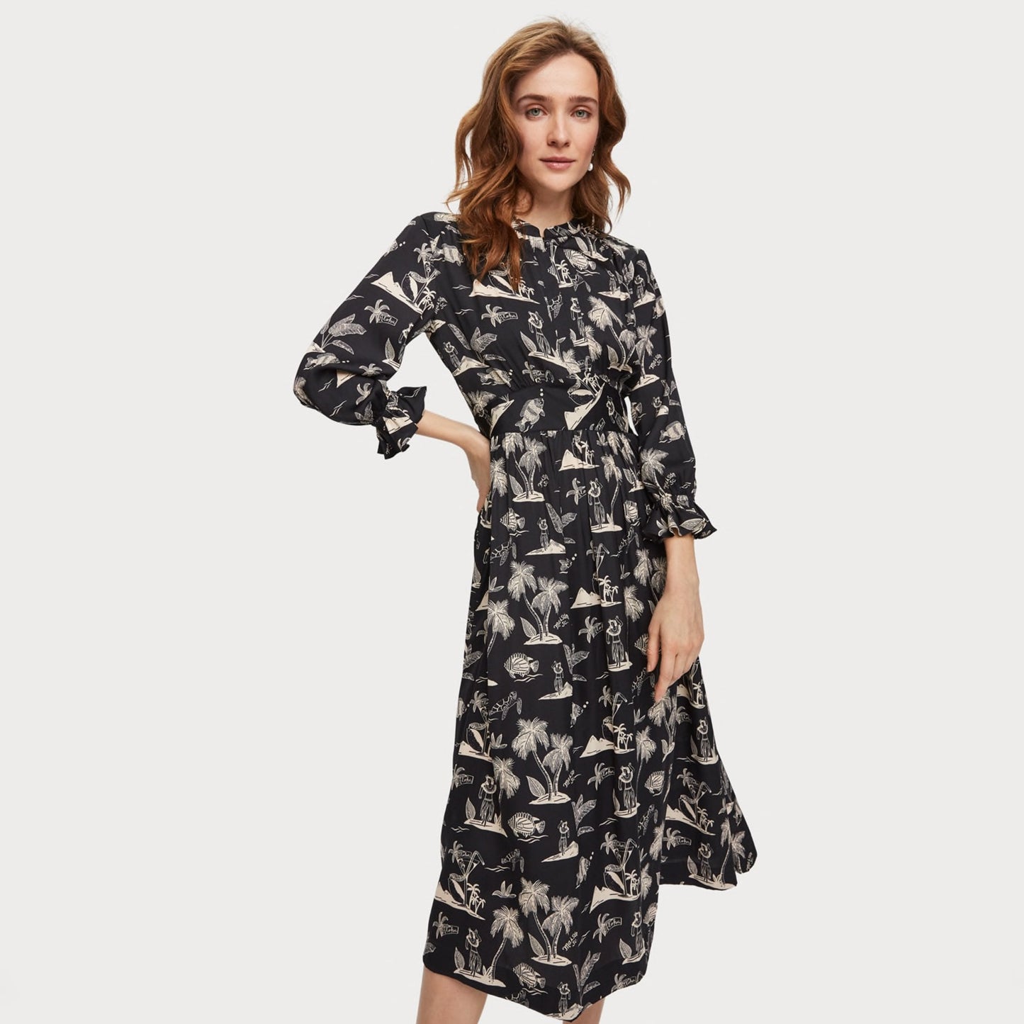 - Printed Satin Midi Dress - Multi