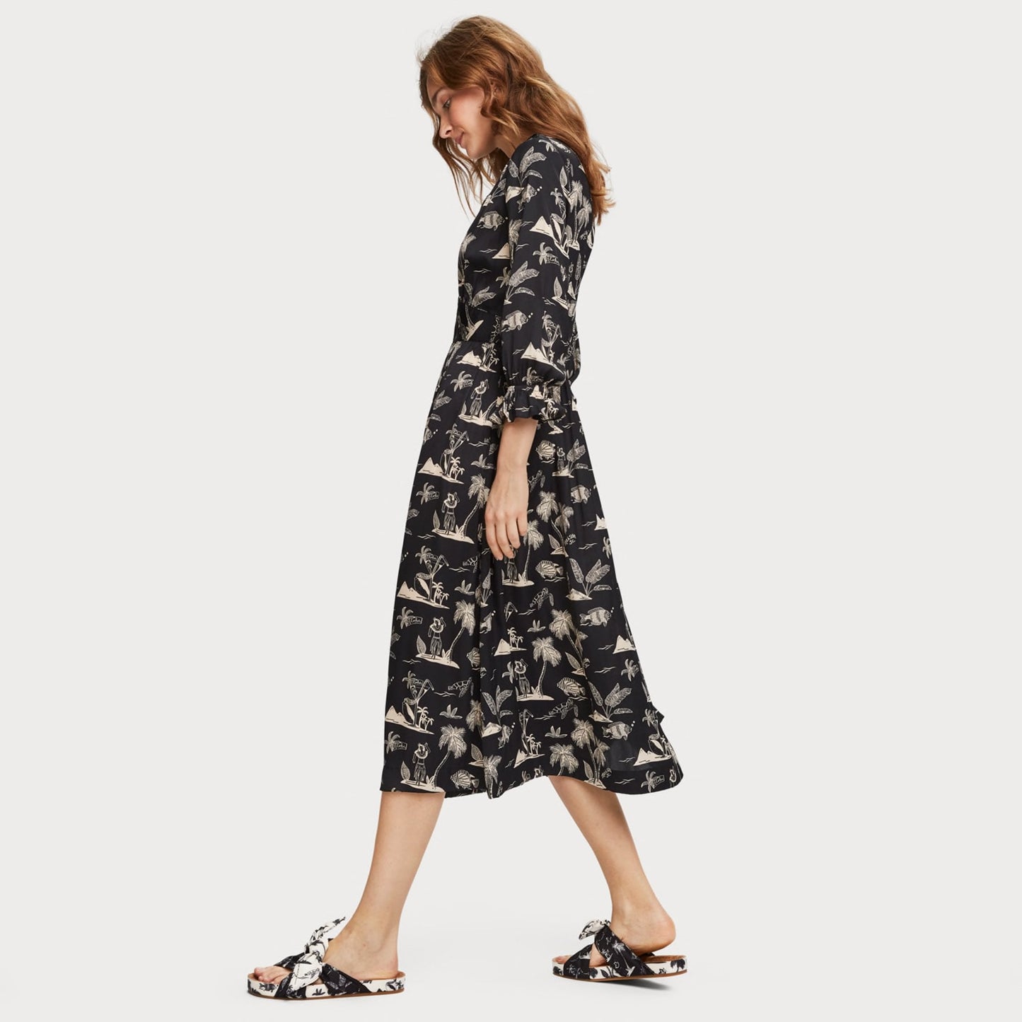 - Printed Satin Midi Dress - Multi