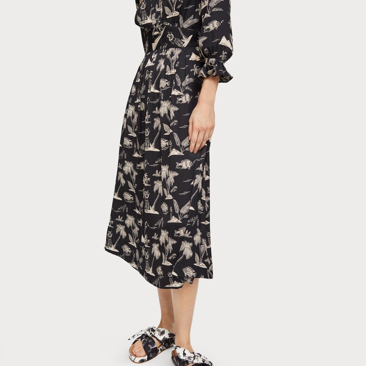 - Printed Satin Midi Dress - Multi