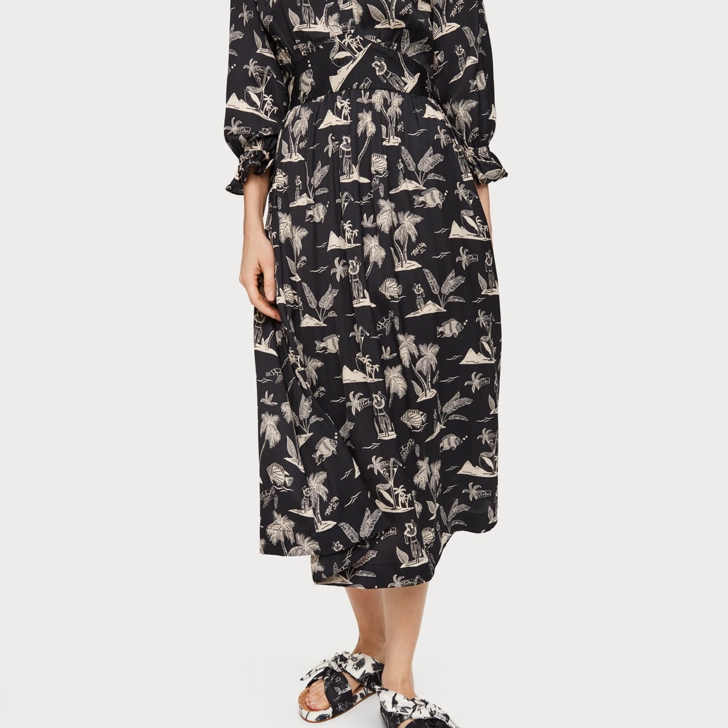 - Printed Satin Midi Dress - Multi