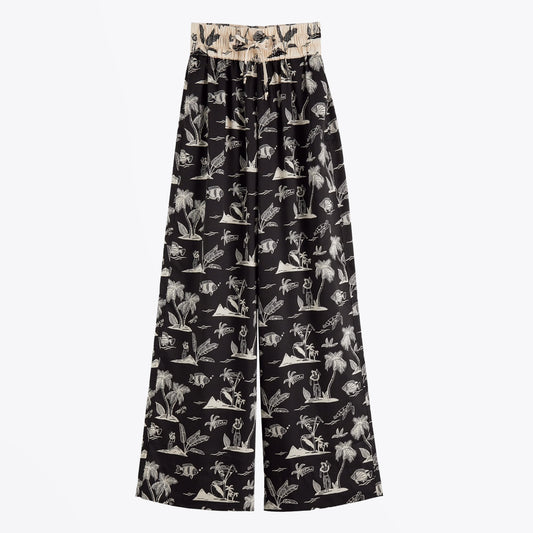 - Printed Wide-Leg Trousers - Multi