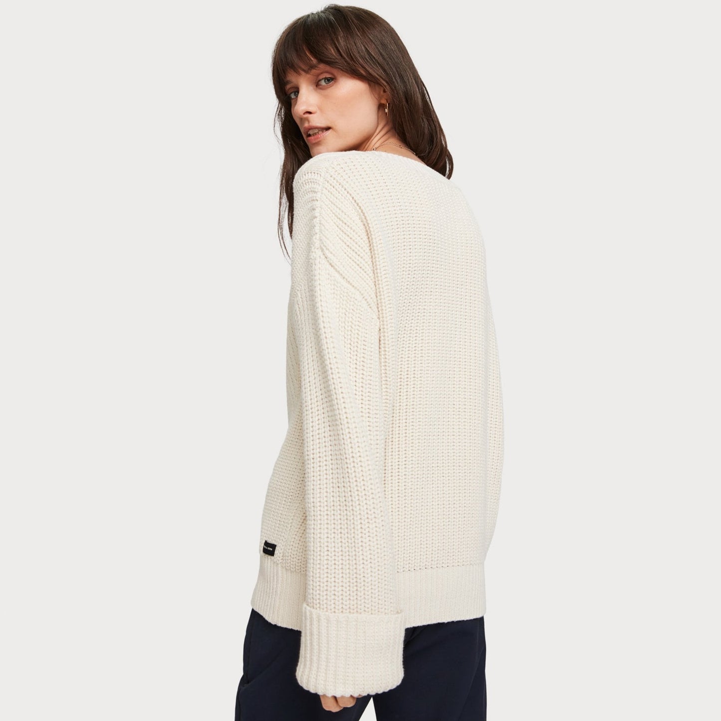 - Chunky V-Neck Knit Pullover - Cream