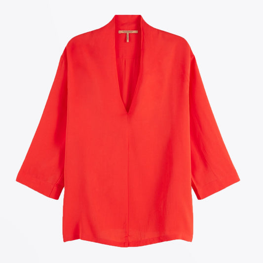 - Crepe V-Neck Top - Red