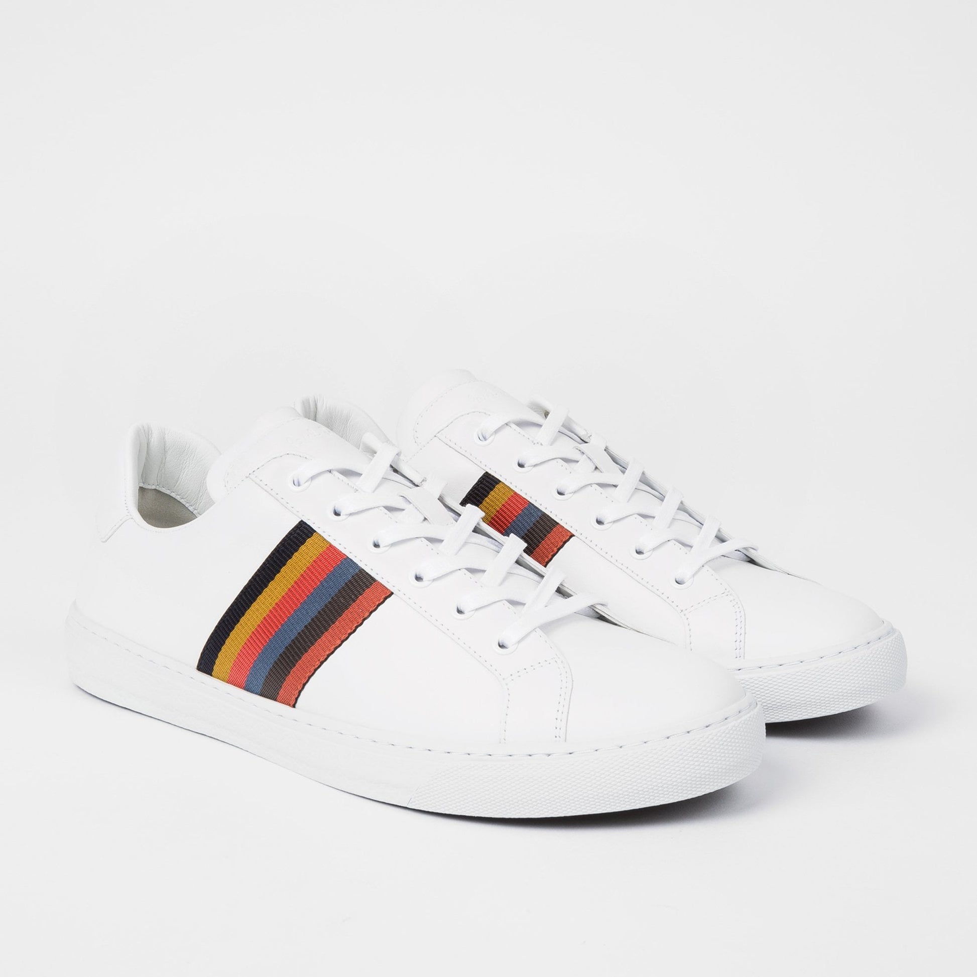 Paul Hansen Leather 'Bright Stripe' Trainers - White