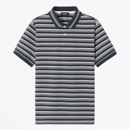 - Esteban - Striped Polo T-Shirt - Navy/White