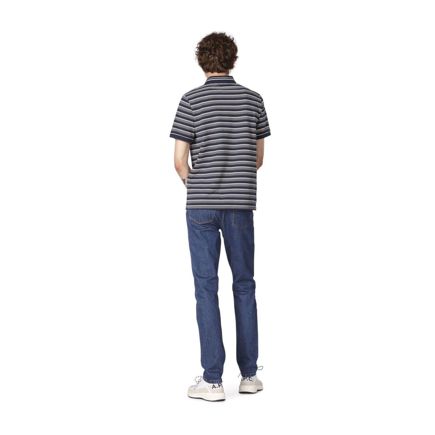 - Esteban - Striped Polo T-Shirt - Navy/White
