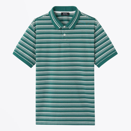- Esteban - Striped Polo T-Shirt - Green/White