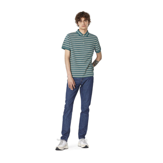 - Esteban - Striped Polo T-Shirt - Green/White