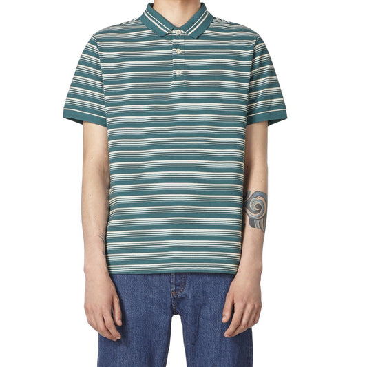 - Esteban - Striped Polo T-Shirt - Green/White