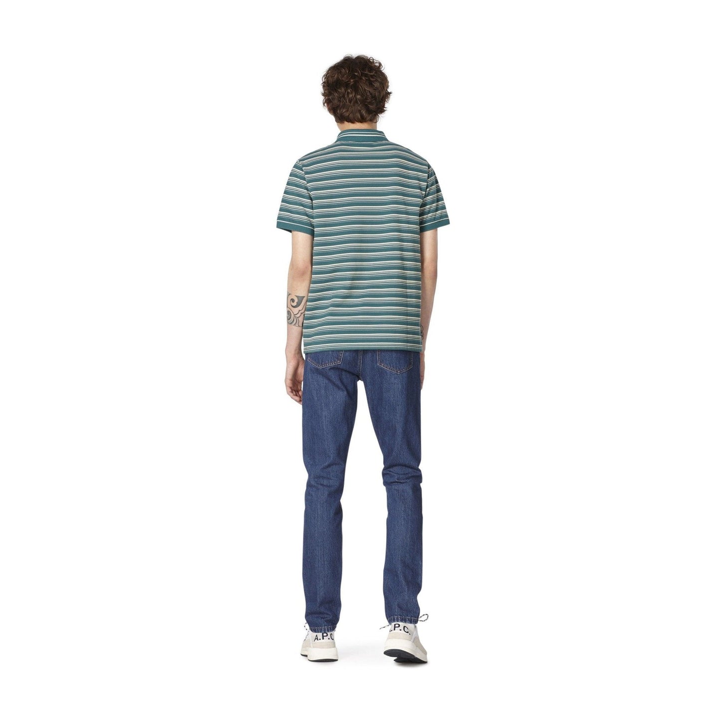 - Esteban - Striped Polo T-Shirt - Green/White