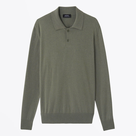 - Aymar - Knitted Polo Shirt - Khaki Green