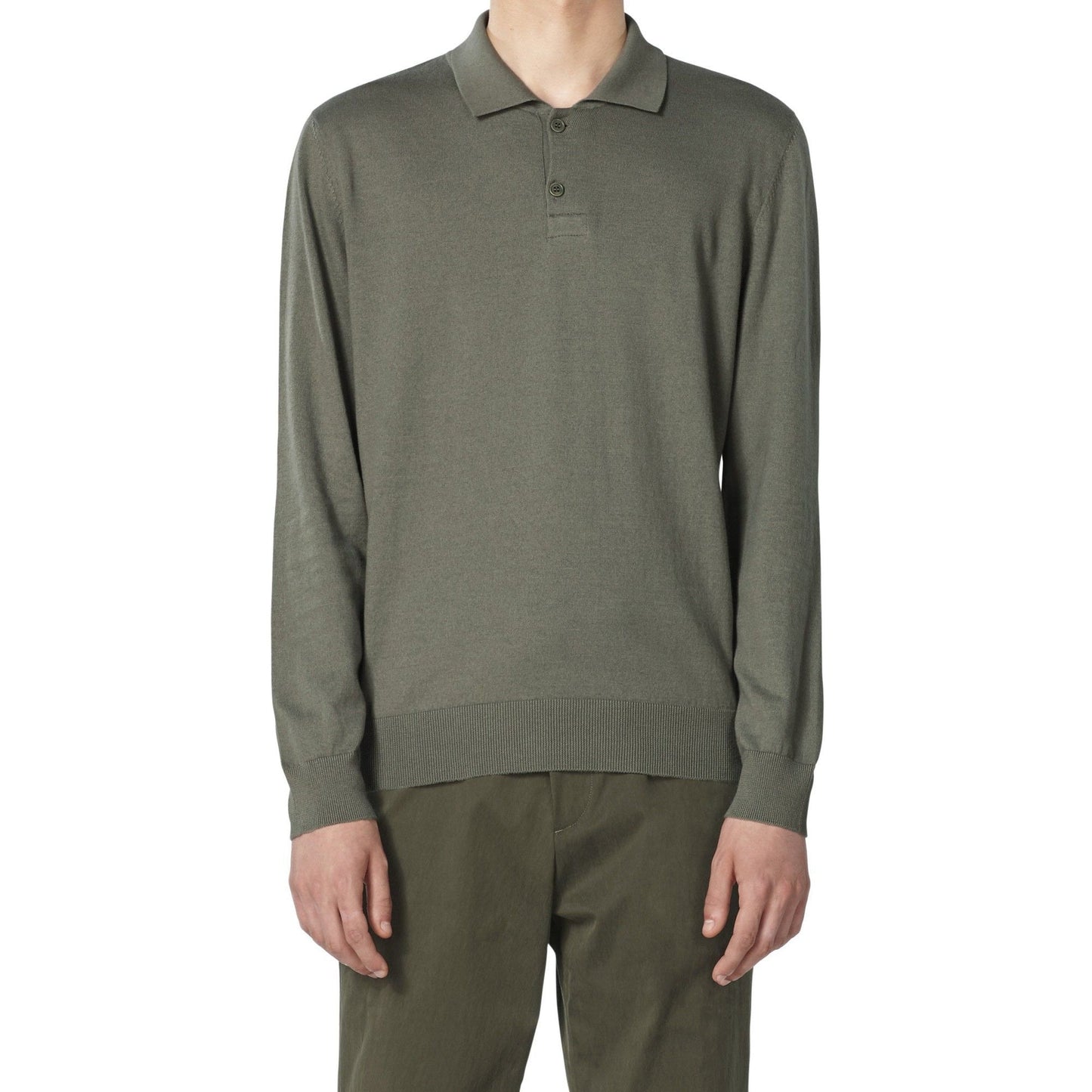 - Aymar - Knitted Polo Shirt - Khaki Green