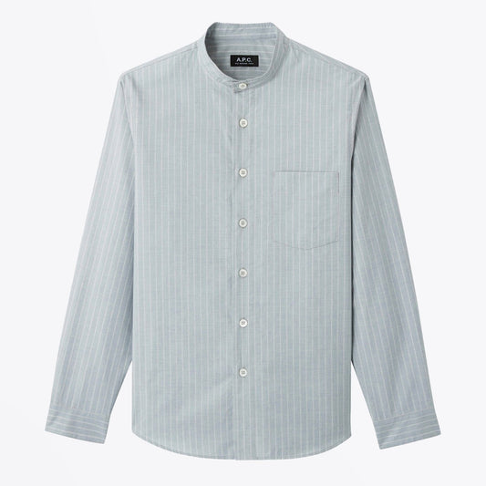 - Alejandro - Stripe Grandad Shirt - Blue/Grey