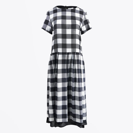- Cotton Checked Dress - Black/White