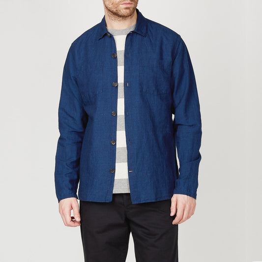 - Warham Linen-Blend Shirt - Navy/Blue