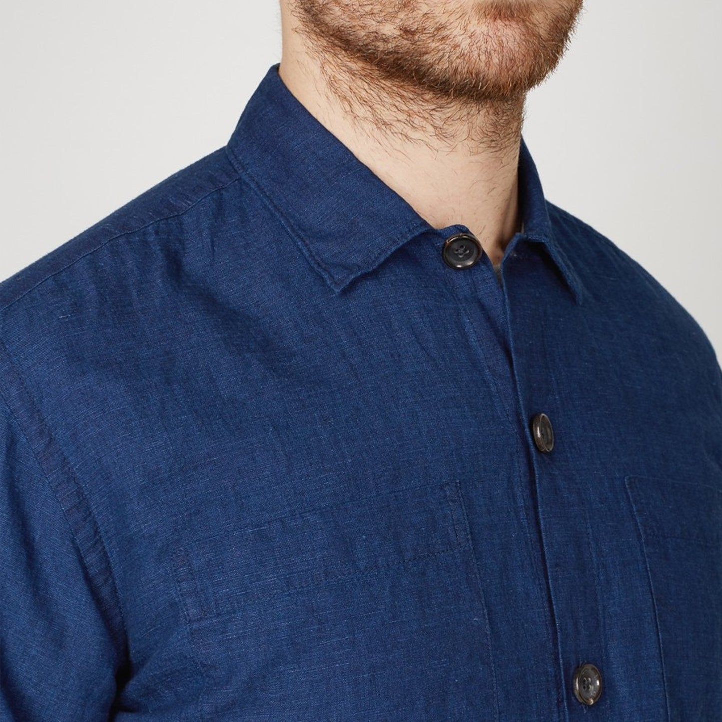 - Warham Linen-Blend Shirt - Navy/Blue