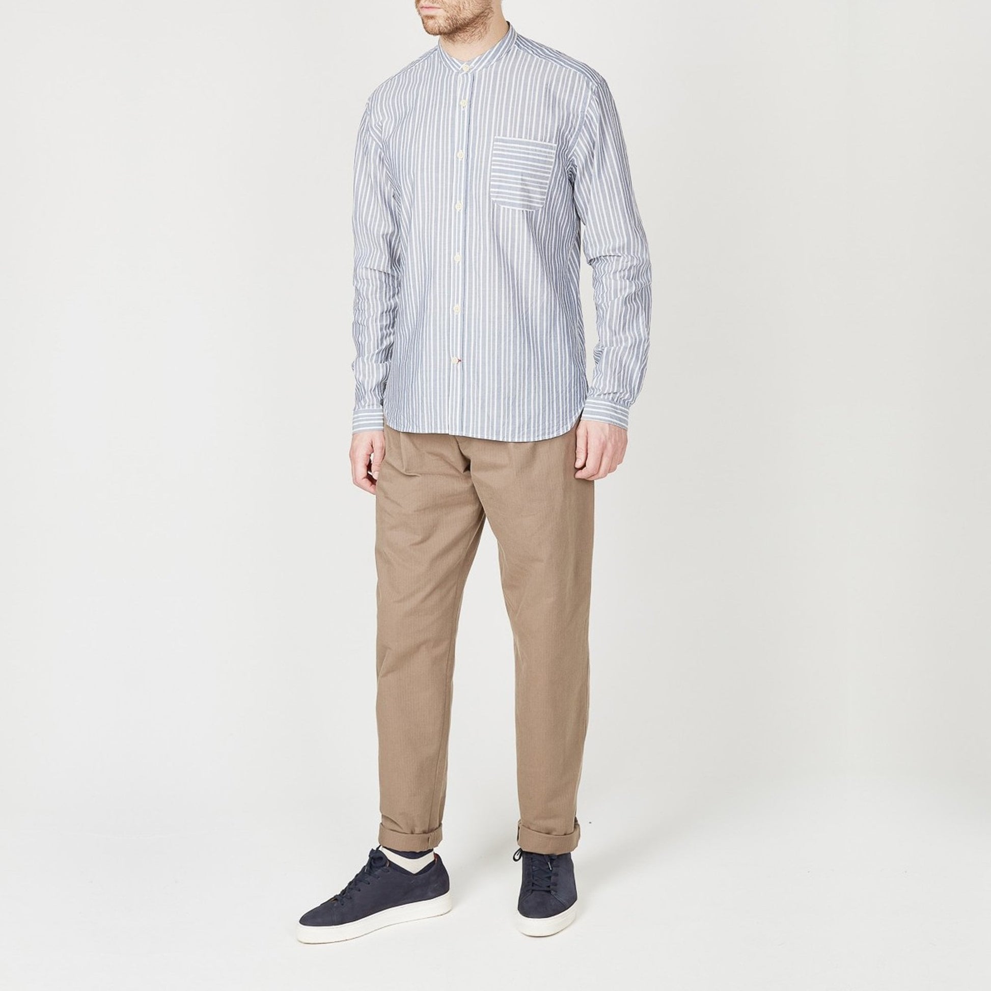 Oliver Grandad Stripe Shirt - Blue/White
