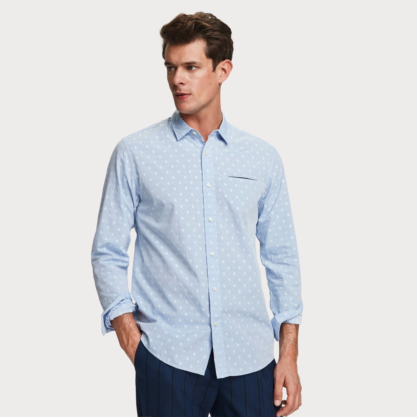 - Cotton Jacquard Shirt - Blue