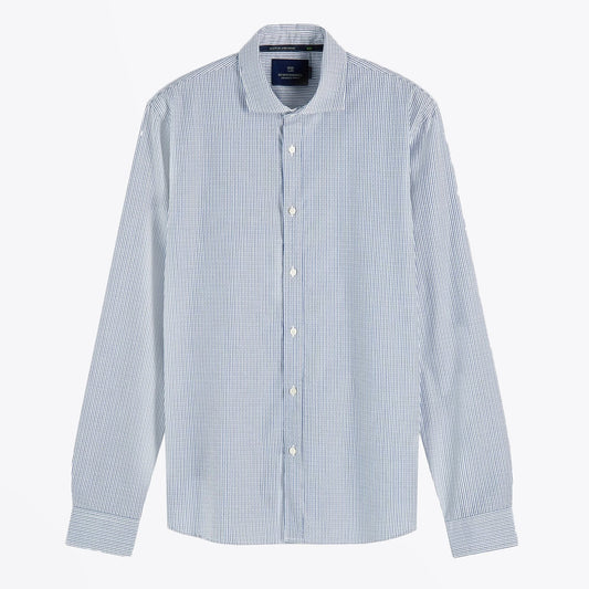 - Cotton Stripe Shirt - Blue