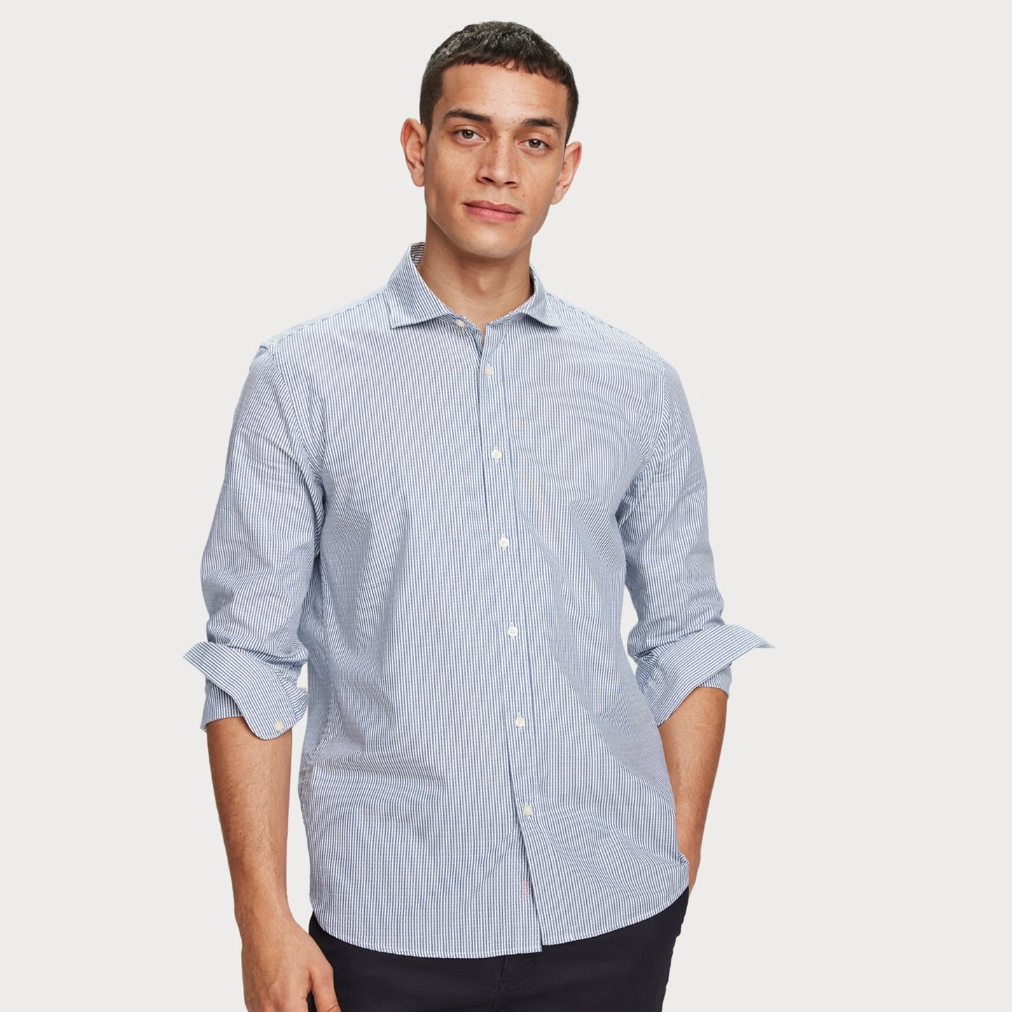 - Cotton Stripe Shirt - Blue