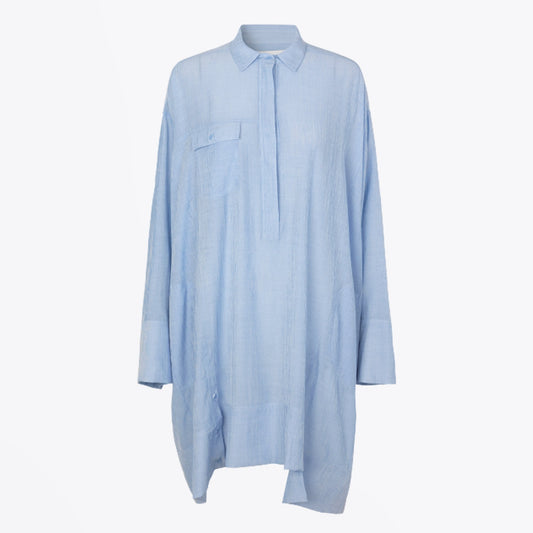 - Oversized Shirt Dress - Blue