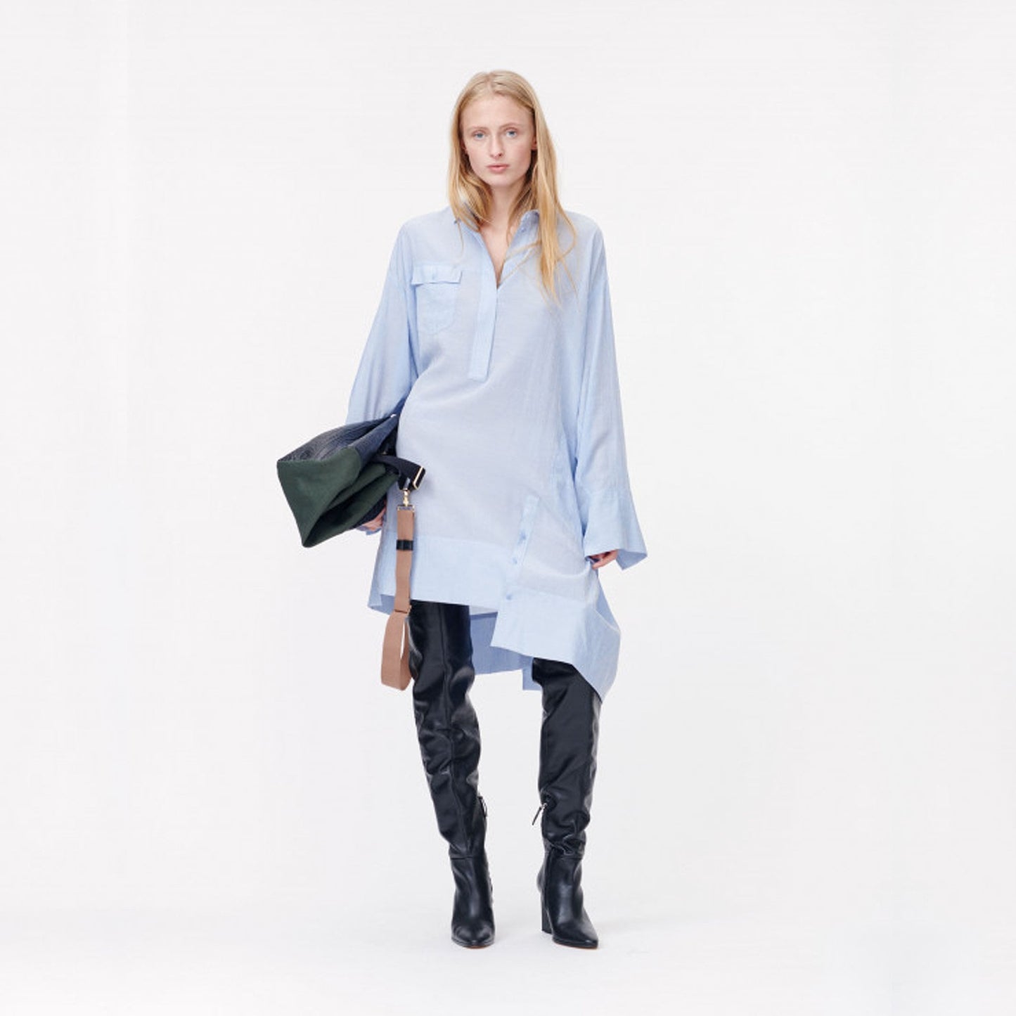 - Oversized Shirt Dress - Blue