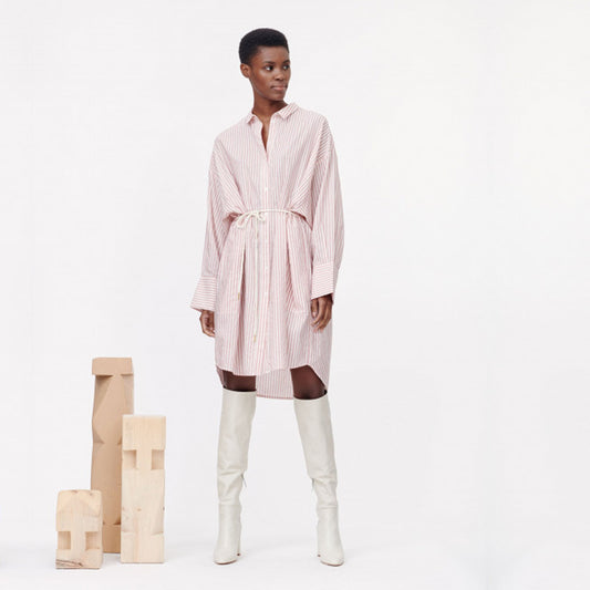 - Striped Shirt-Dress - Pink/White