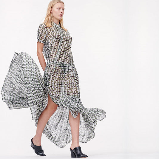 - Silk Blend Printed Maxi Dress - Green