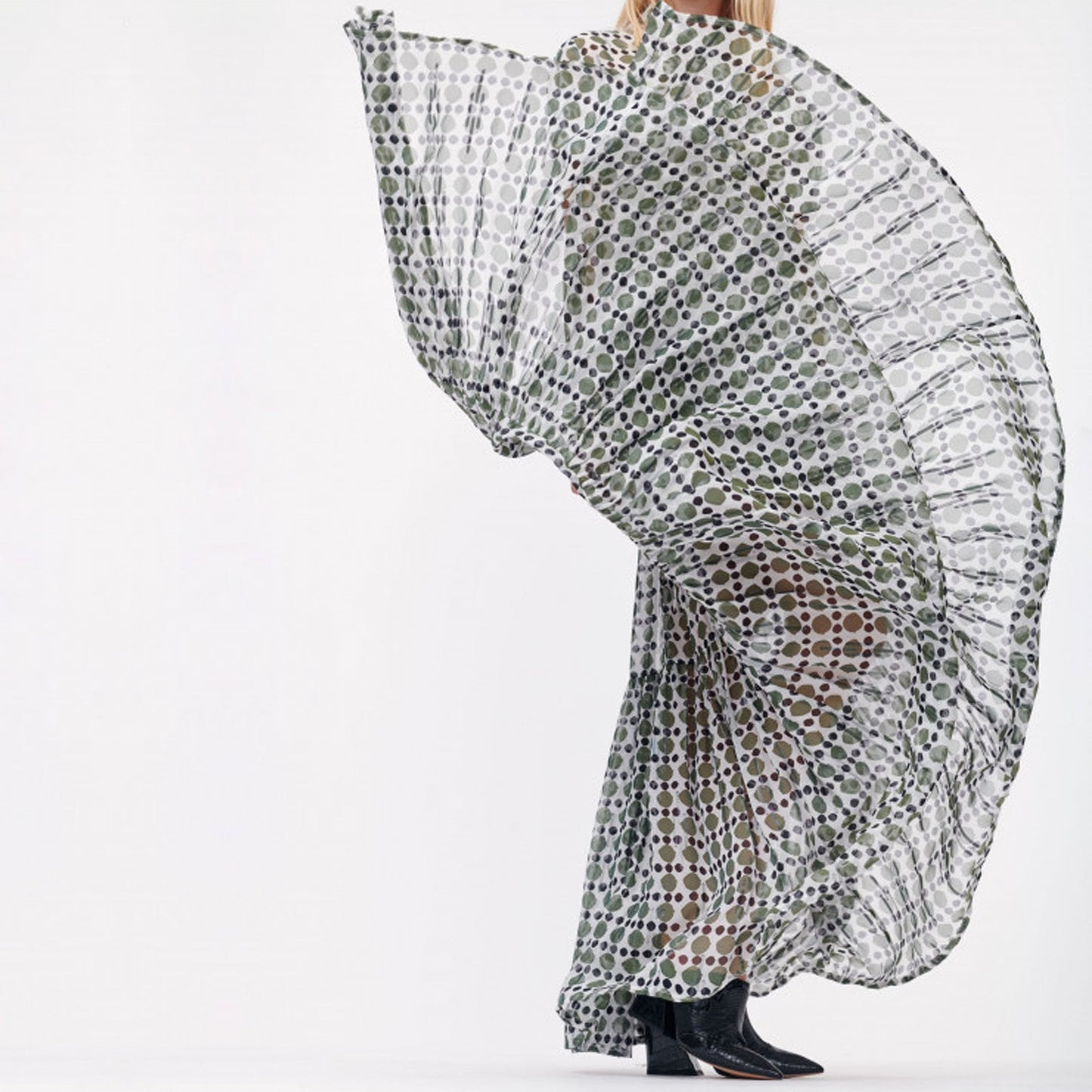 - Silk Blend Printed Maxi Dress - Green