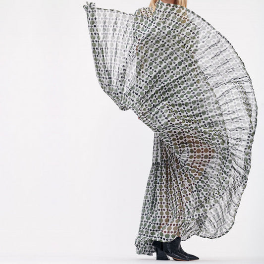 - Silk Blend Printed Maxi Dress - Green