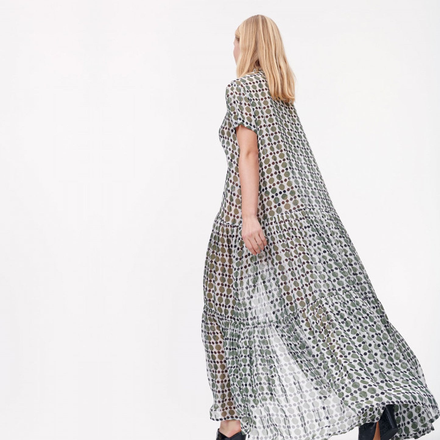 - Silk Blend Printed Maxi Dress - Green