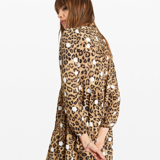Leopard Polka Dot Print Dress - Multi