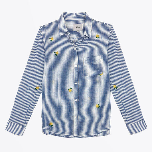 - Charli Embroidered Roses Shirt - Blue/White