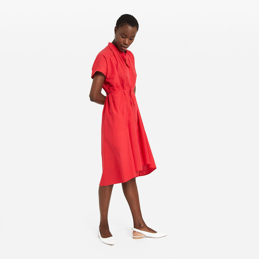 - Poplin Midi Dress - Red