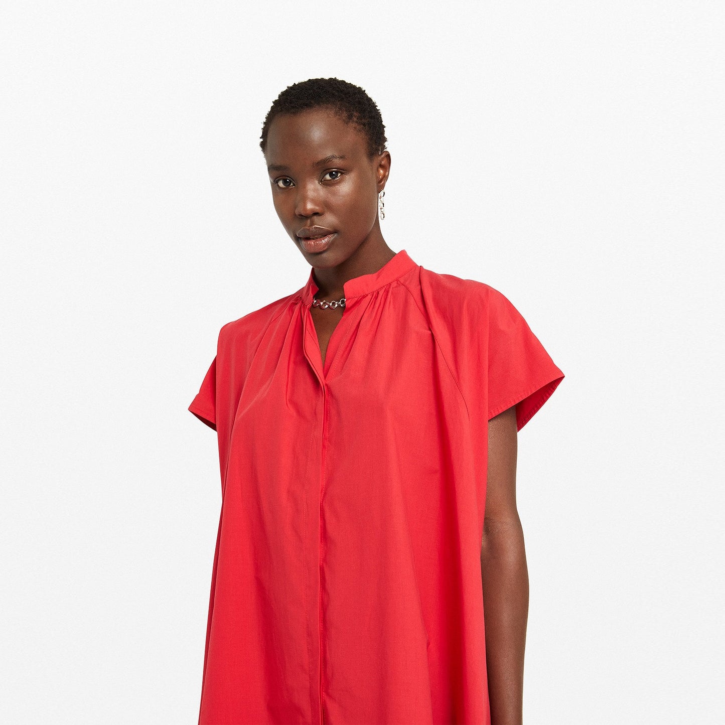 - Poplin Midi Dress - Red