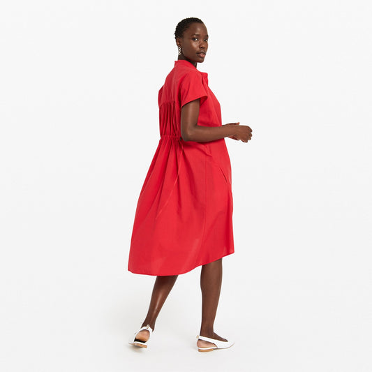 - Poplin Midi Dress - Red