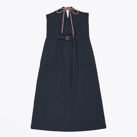 - Cotton Halter-neck Dress - Navy