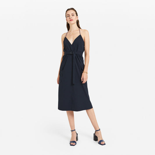 - Cotton Halter-neck Dress - Navy