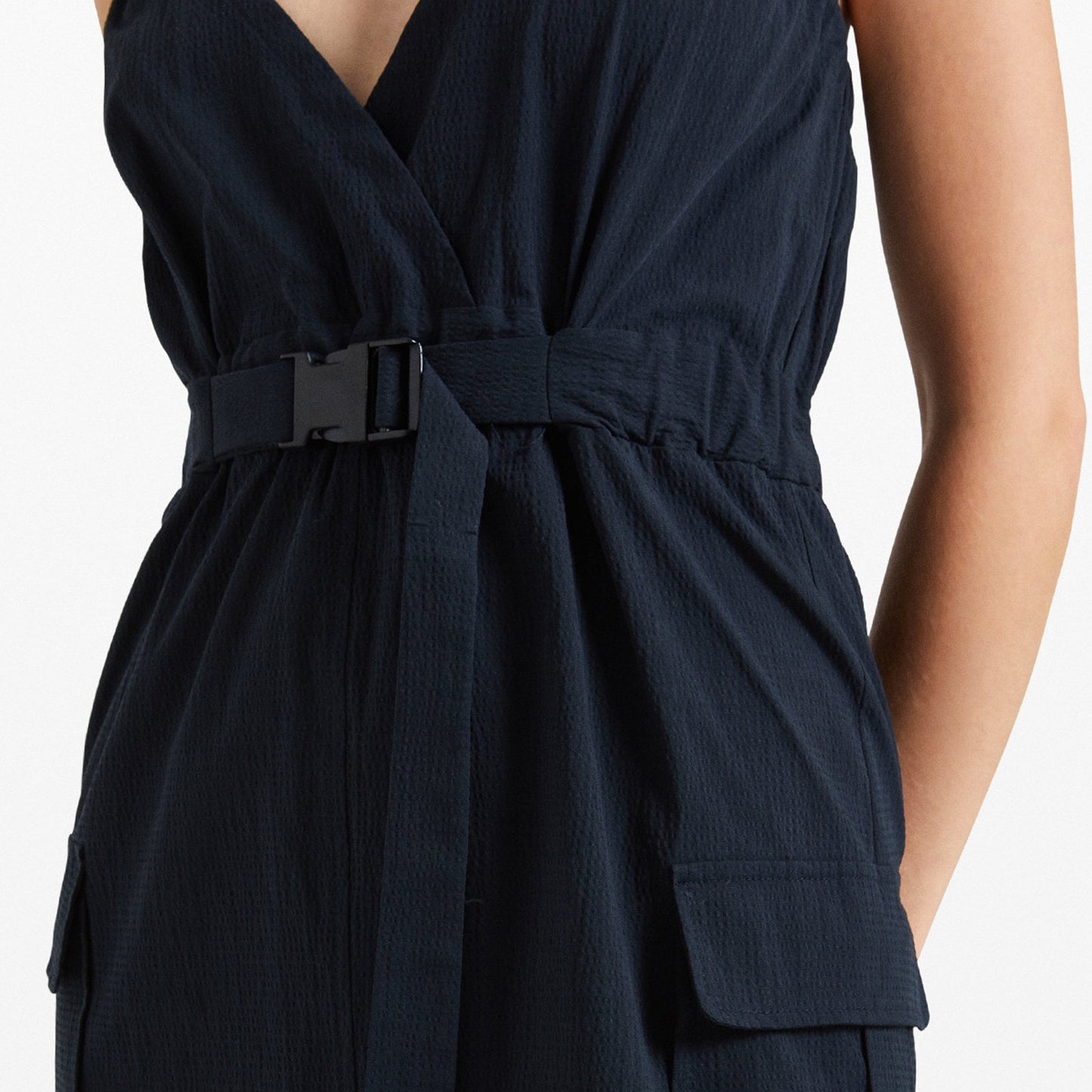 - Cotton Halter-neck Dress - Navy