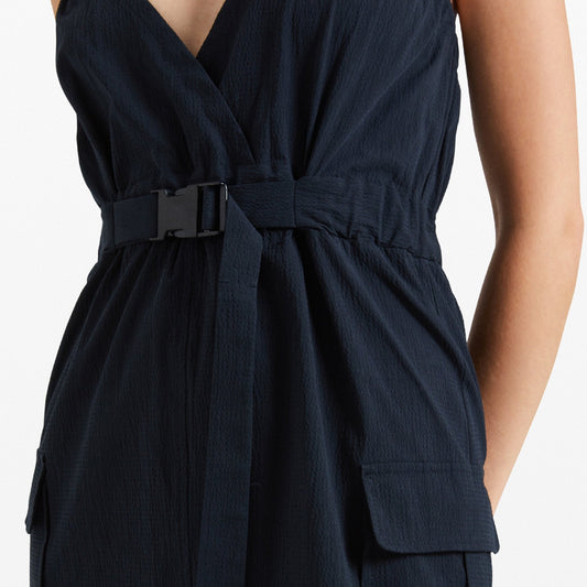 - Cotton Halter-neck Dress - Navy